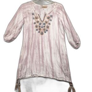 Skemo Kids Sz XL Secret Garden Tunic Top Embroidered Tassel Hem Purple Boho